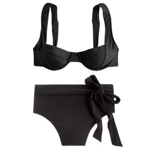 J. Crew Underwire Criss Cross Straps High cut Waist Bikini in Black 32A S